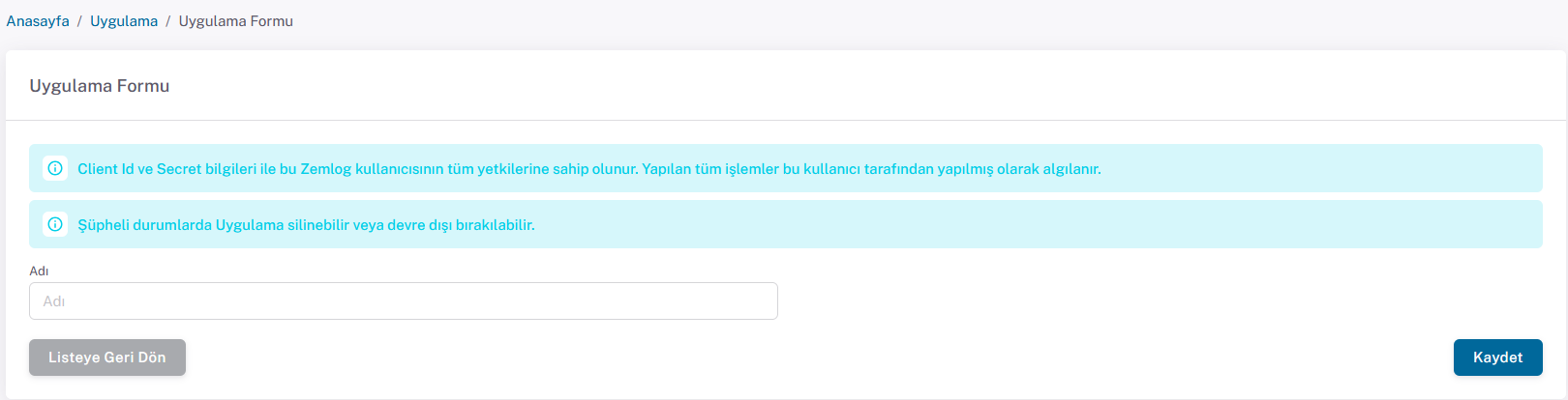 Create Application Page